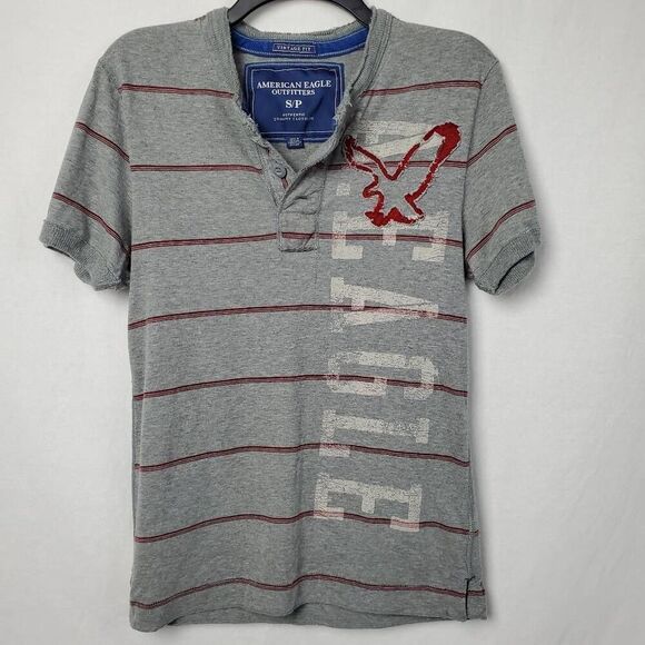 American Eagle Small Gray Stripe 3-button Shirt - Picture 1 of 8